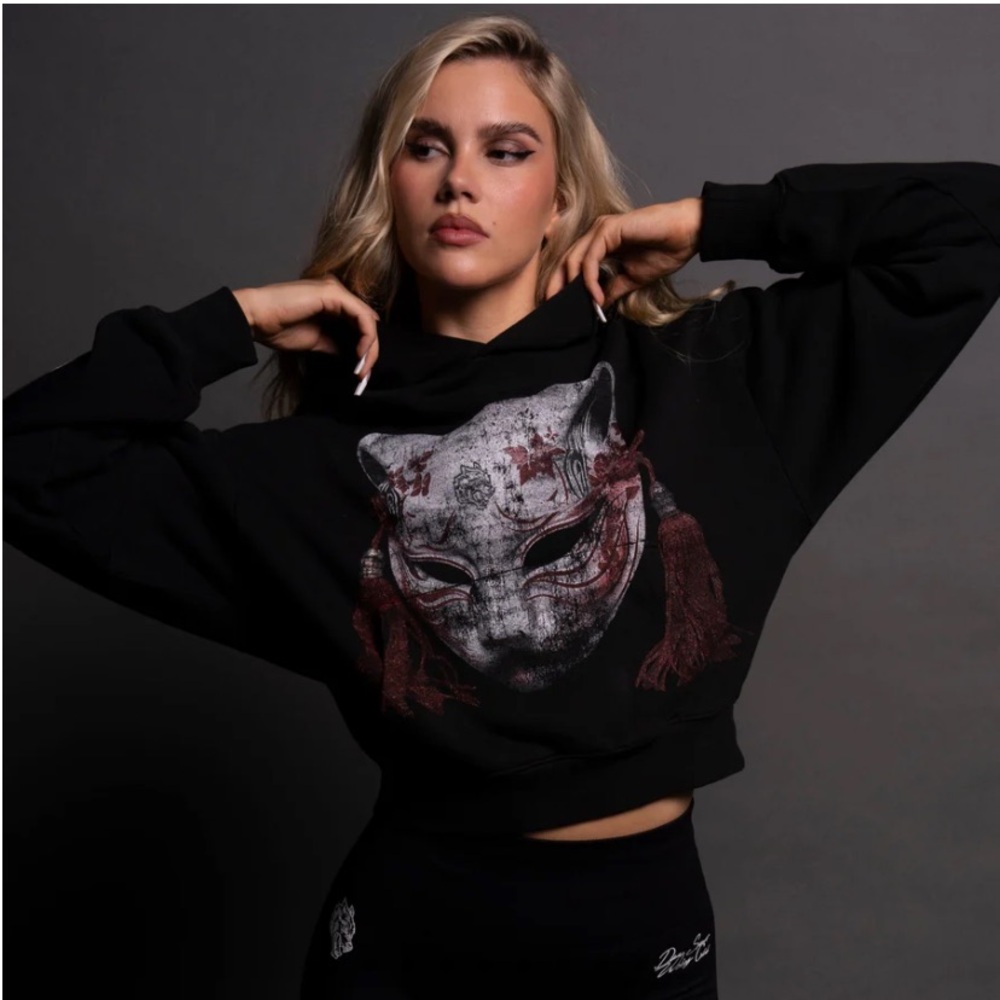KITSUNE MASK "VINTAGE OWEN" (CROPPED) HOODIE IN BLACK